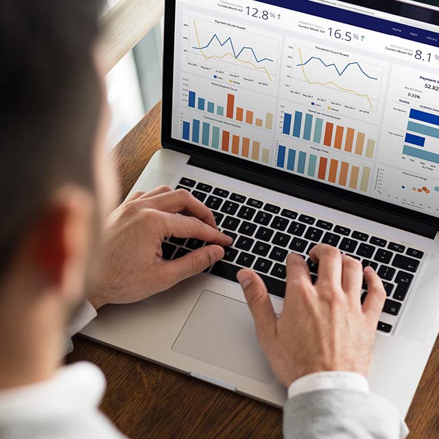 Businessman looking at analytics on laptop screen